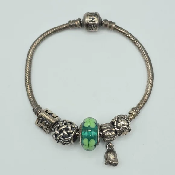 Pandora Silver Bracelet with Green Charm - Picture 2 of 10
